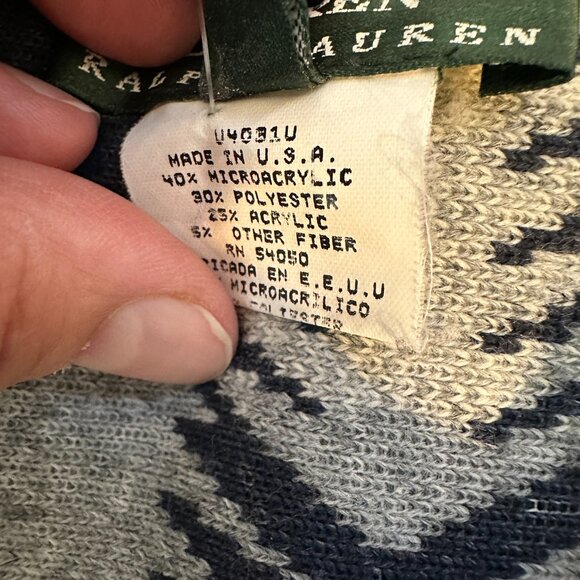 Lauren Ralph Lauren Jacket Women's L Blue Aztec Fleece Shawl Collar Western 90s - Picture 11 of 11